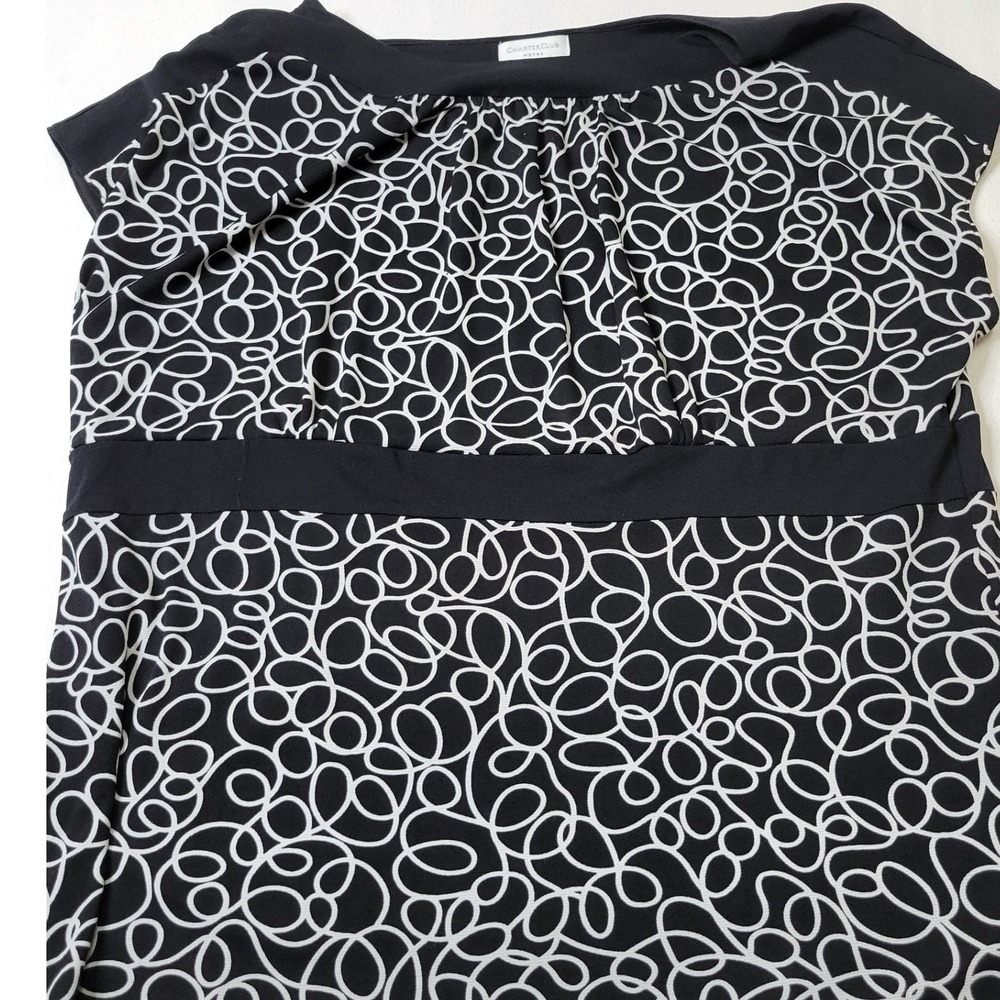 Charter Club Woman Black White Swirl Print Empire Waist Sleeveless Top 1X Nylon